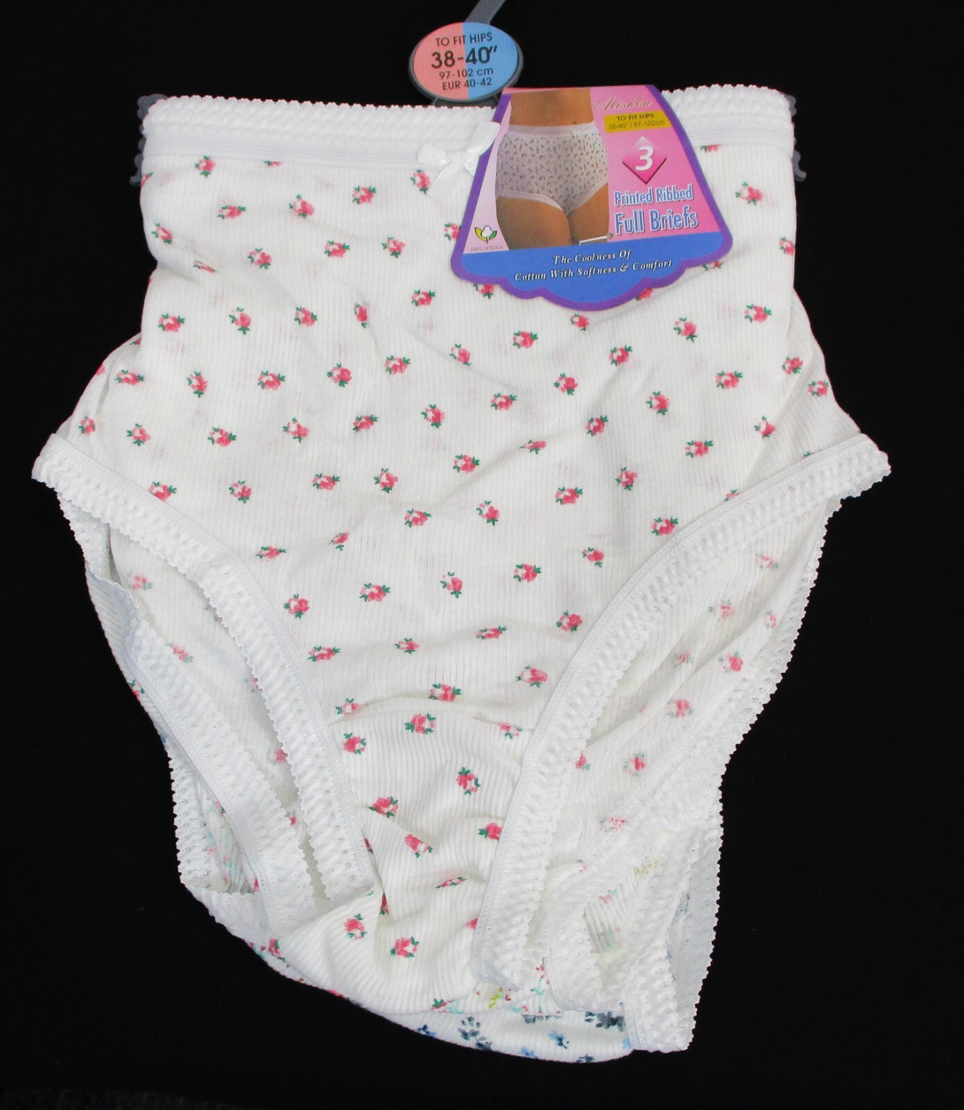 Ladies 3 Pack 100% Ribbed Cotton Full Briefs Sizes :38-40″,42-44″,46-48″,50-52″