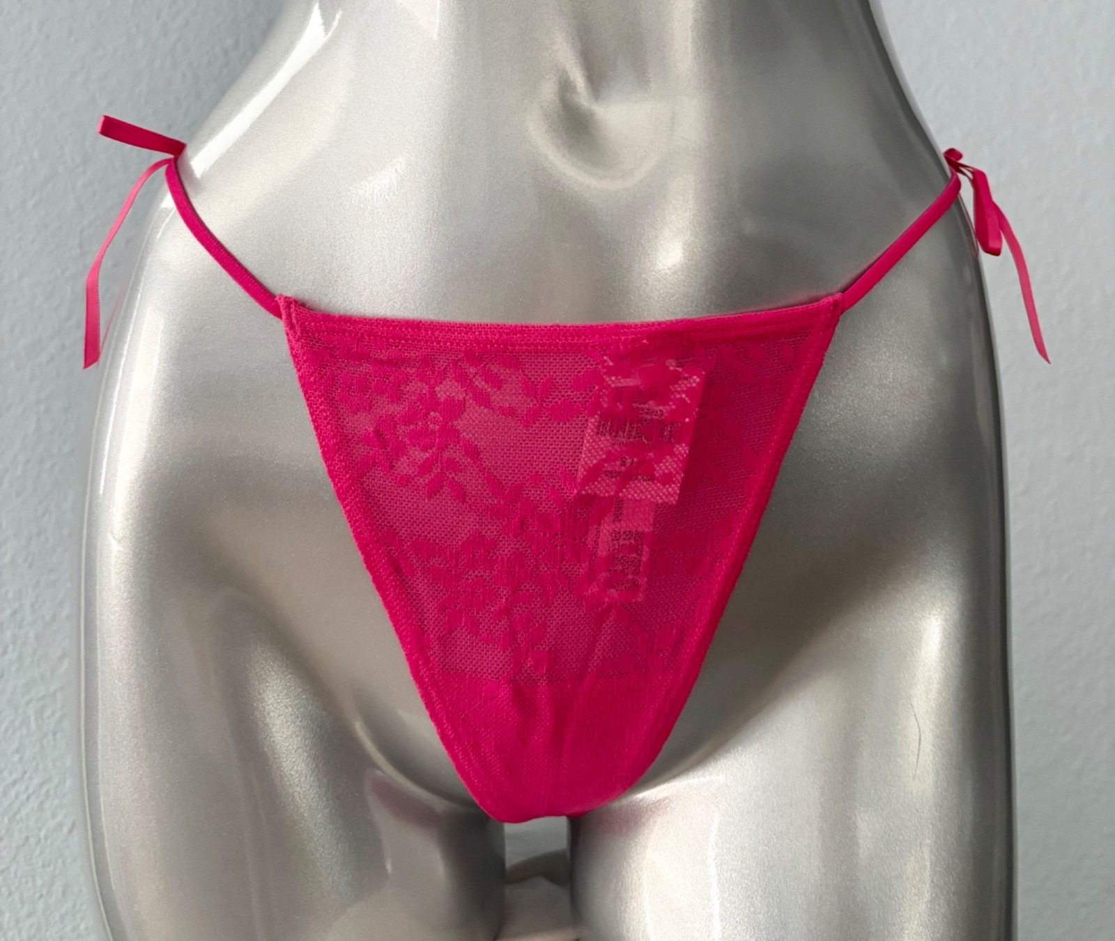 PINK Victoria’s Secret V String Panty Hot Stuff Floral Lace Side Tie Nwt