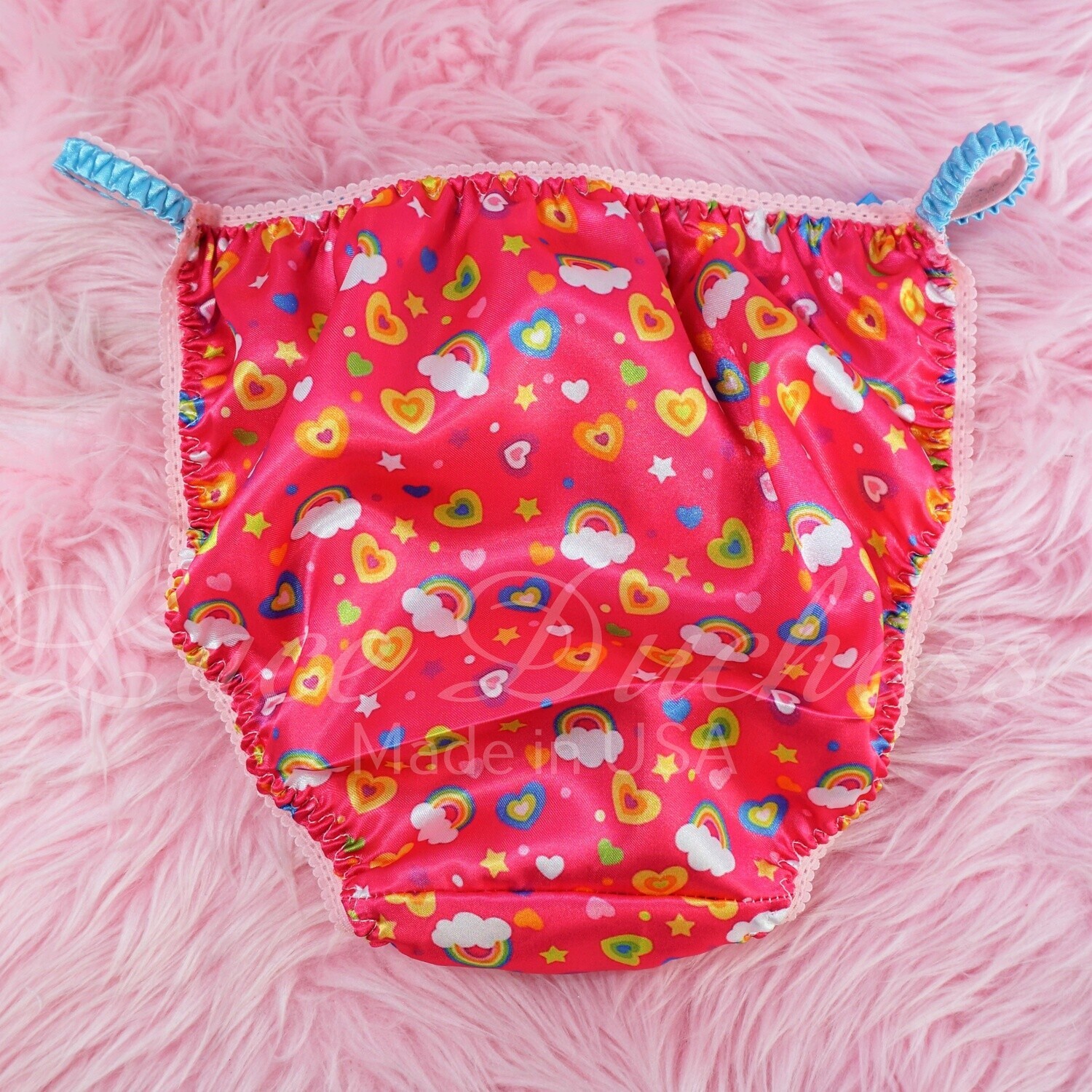 HOT PINK Satin Sissy Flirty Rainbows DUCHESS CUT shiny string bikini panties