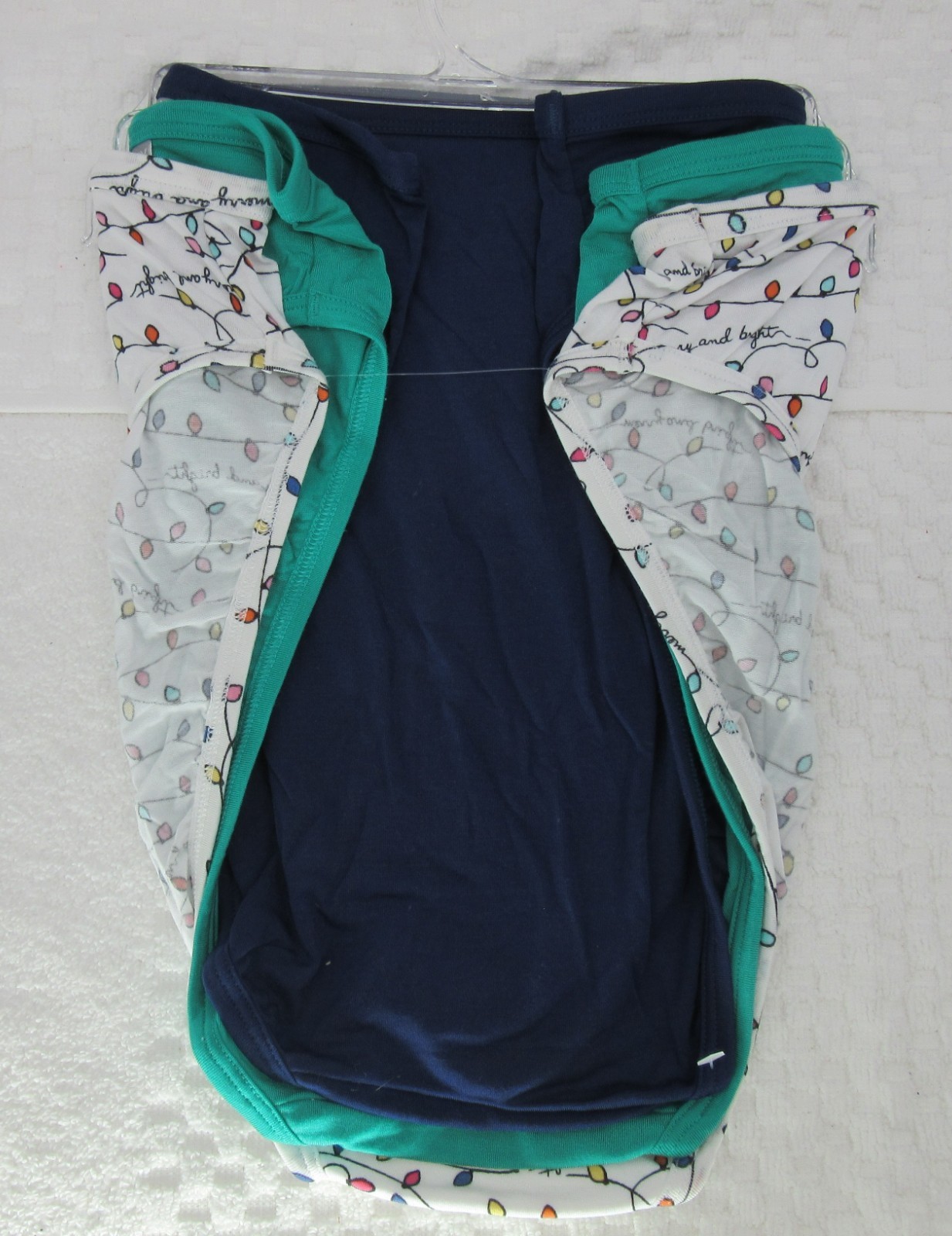 NWT set of 3 JOCKEY 2071 soft and comfy FRENCH CUT CHRISTMAS LIGHTS green blue