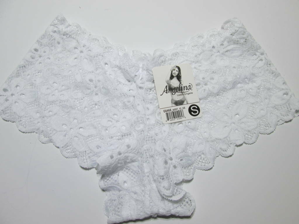 NWT Angelina Womens Size S Cheeky Panties White Lace Floral Underwear