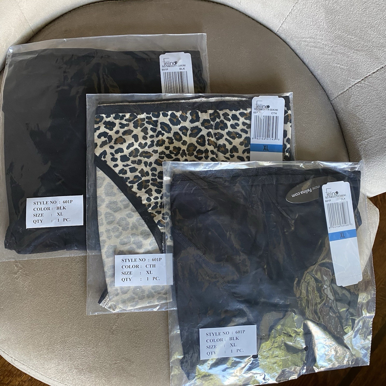NEW! 3 Pair Felina XL Cheetah So Smooth Cotton Modal 601P Bikini Panty Black