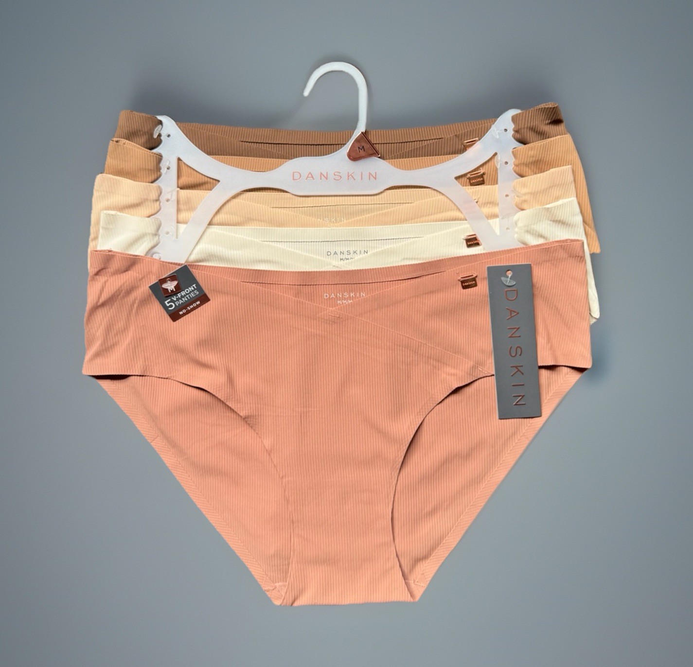 5 Pack DANSKIN No-Show V-Front sz M Bikini Panty Bundle Lot Set Tagless