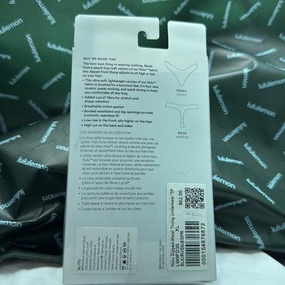 Lululemon Wundermost Ultra-Soft Nulu Dipped-Waist Thong 3 Pack size XL NWT