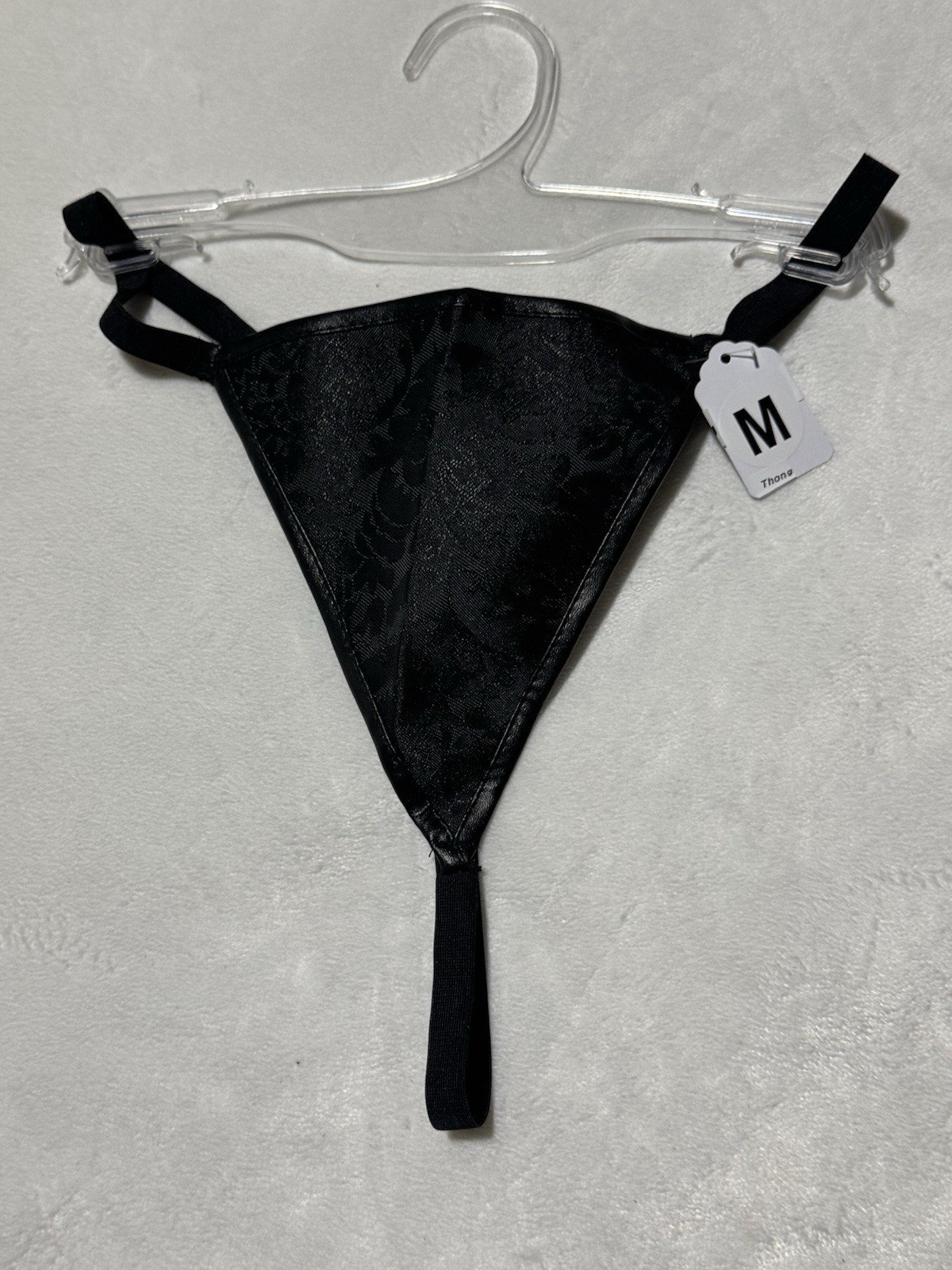 Black Satin Thong Panties G-String Adjustable Straps Floral Jacquard S M L XL 2X