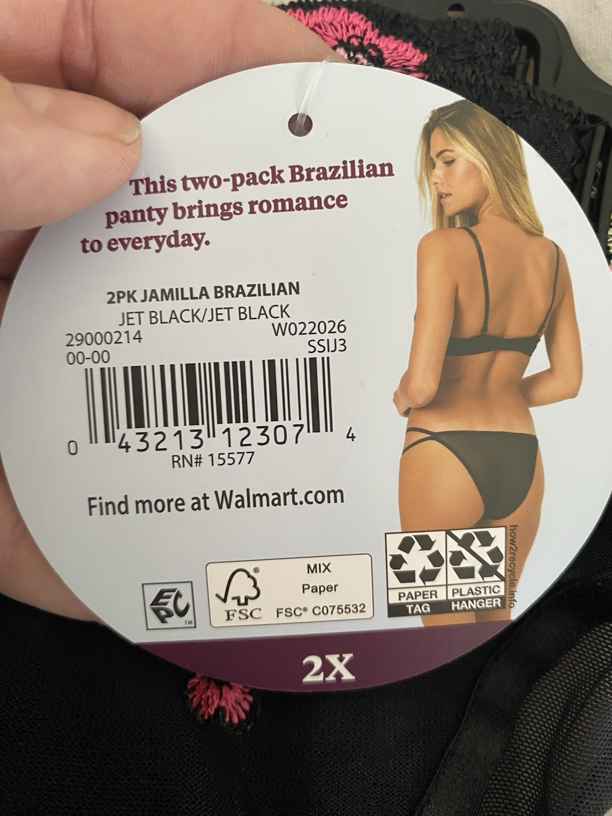 Women’s 2 Pack Brazilian Panties 2x With Floral Design Over A Solid Black Base