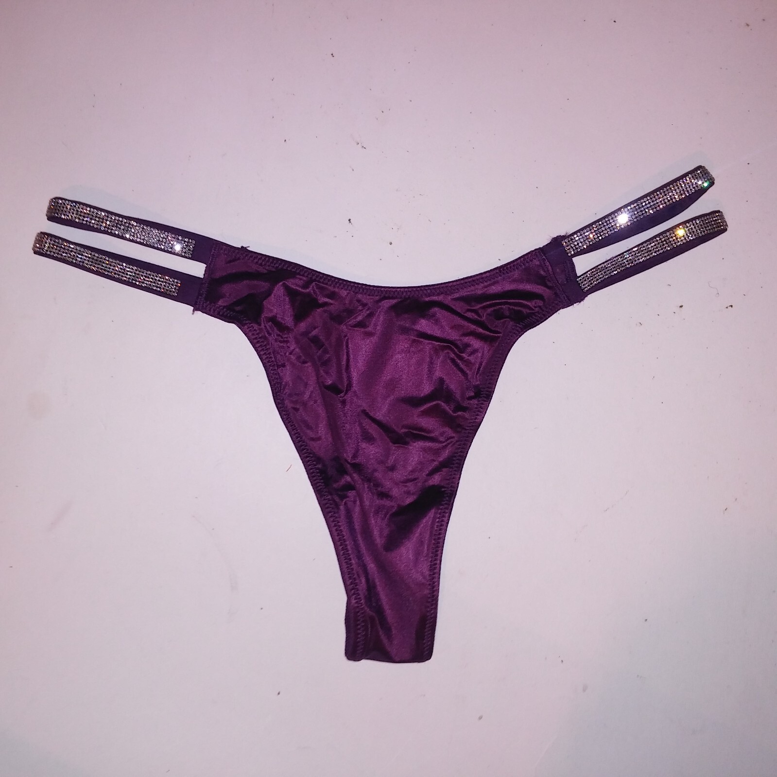 Victoria Secret Panty Thong Purple Silver Double Shine Strap Very Sexy Solid New