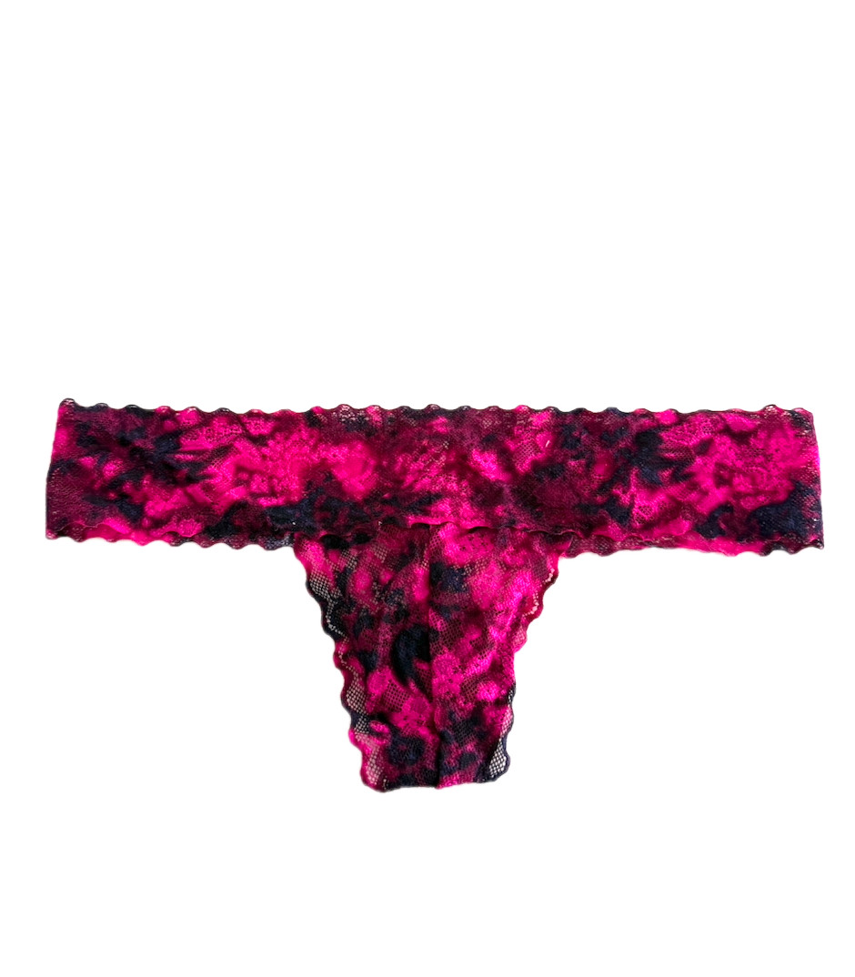 Victoria’s Secret PINK Allover Floral Lace Thong Panty Raspberry Tie Dye