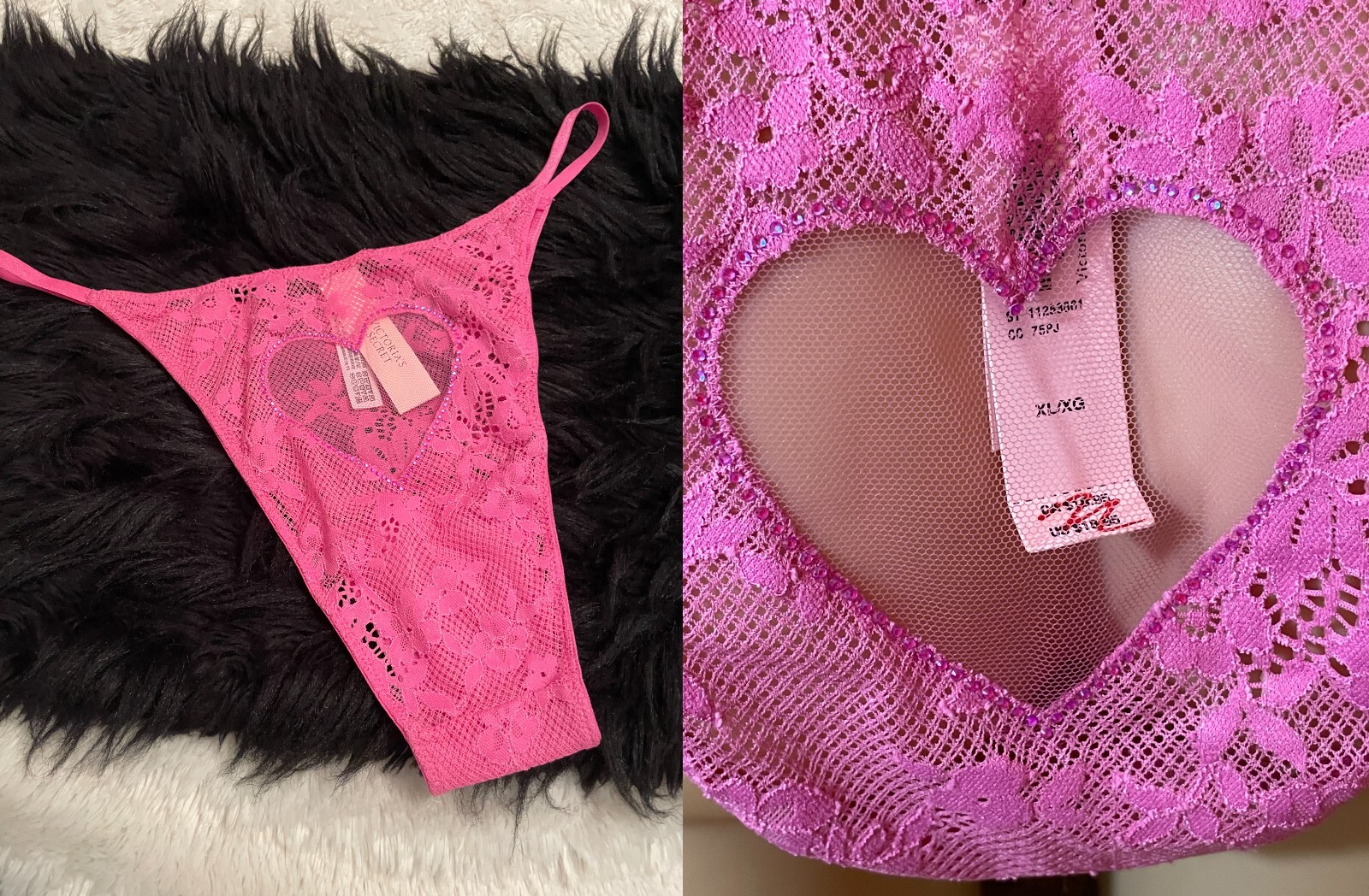 XL VICTORIA’S SECRET Dream Angels Sheer Mesh HEART Rhinestone Brazilian PANTY
