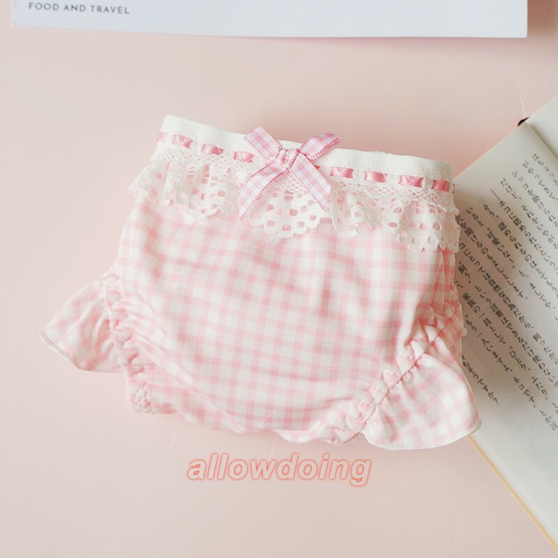 Lolita Bow Pink Lattice Panties Kawaii Ruffle Briefs Waisted Panties Underwear