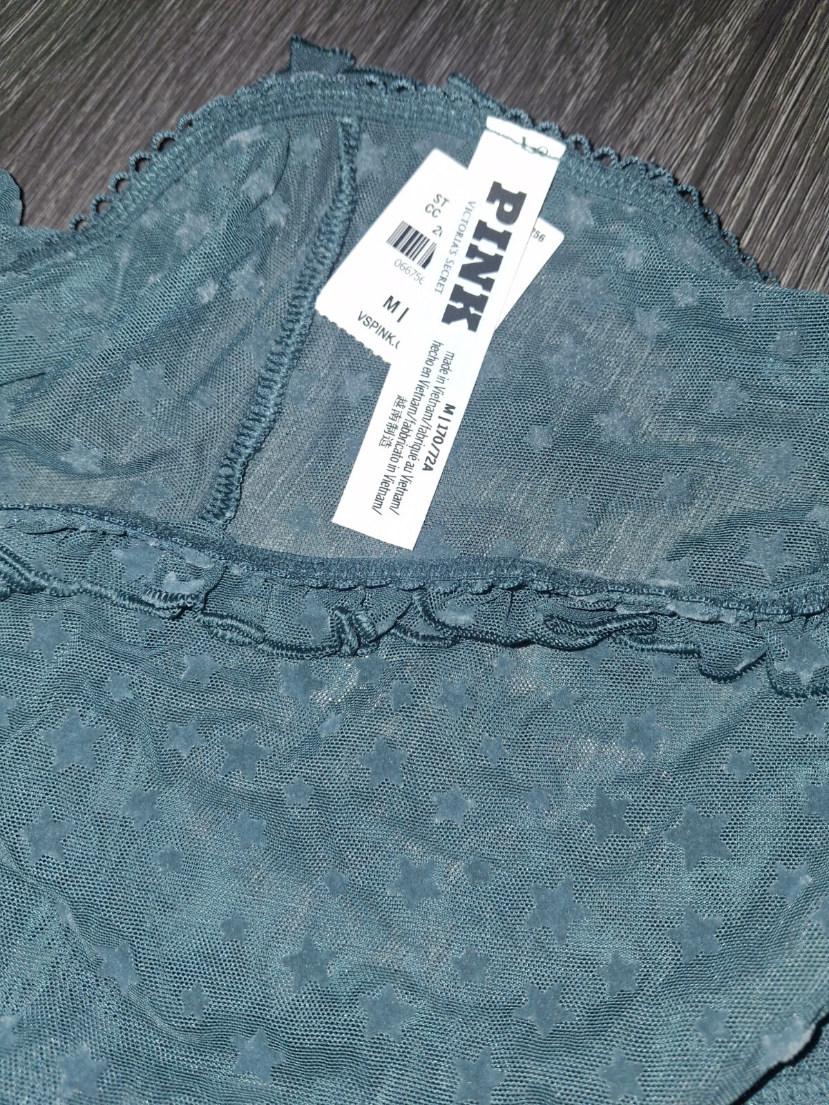 VS Pink Ruffled Trim Star Mesh cheeky NEW SIZE Medium Dark Green