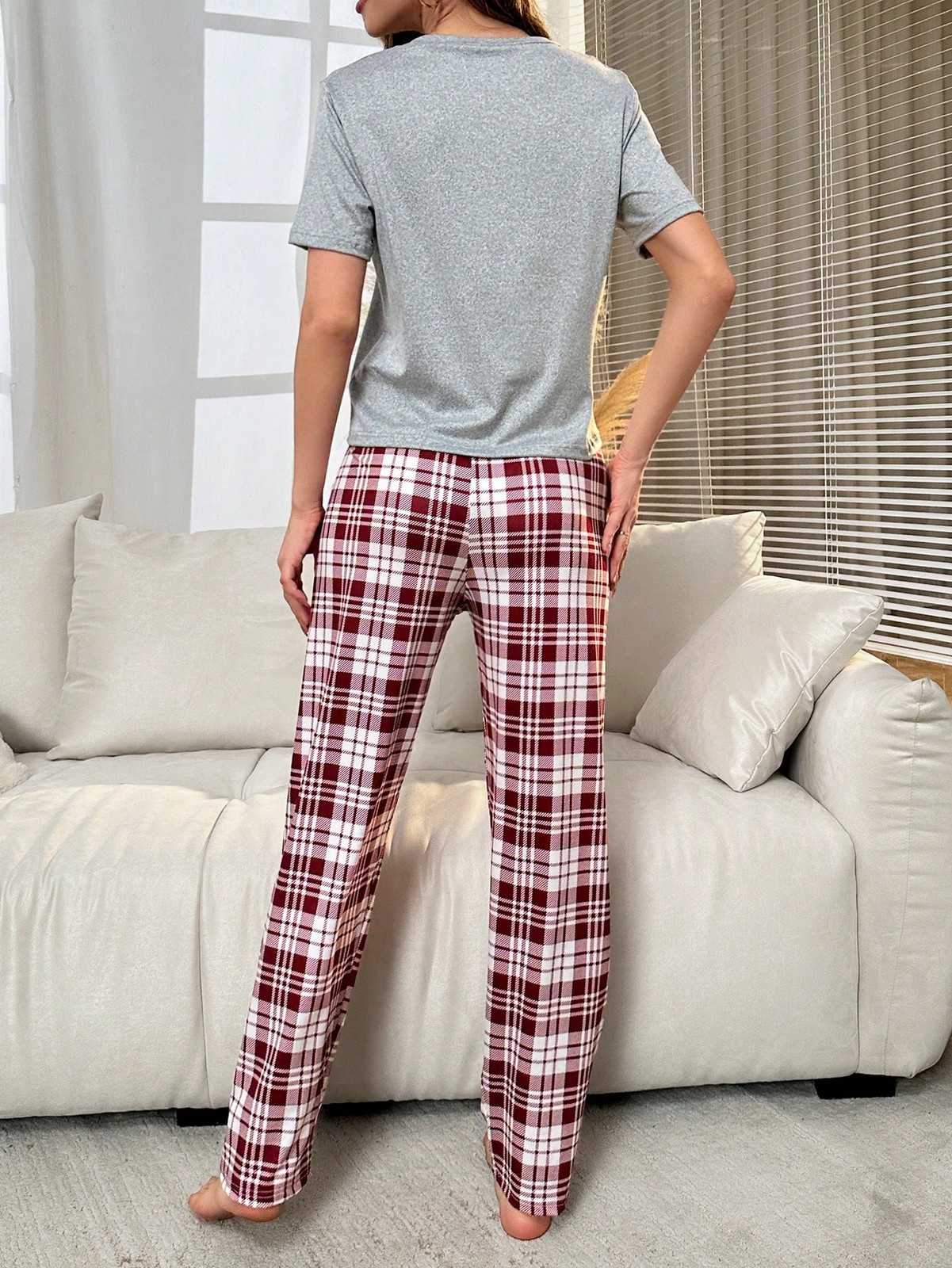 Lazeform Ladies Pyjama Set With T Shirt And Checked Trousers For Relaxed Cheap24