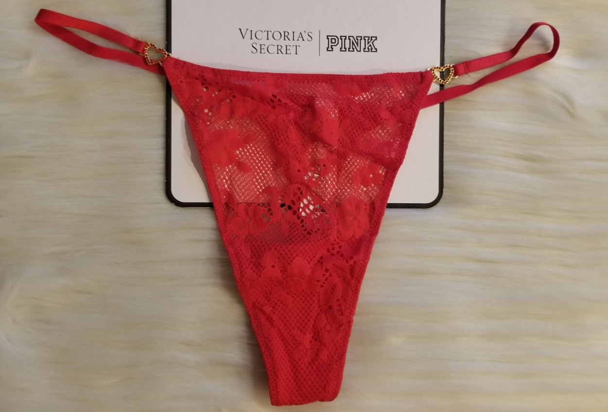 VICTORIA’S SECRET DREAM ANGELS HEART HARDWARE LACE THONG PANTY XL RED NWT