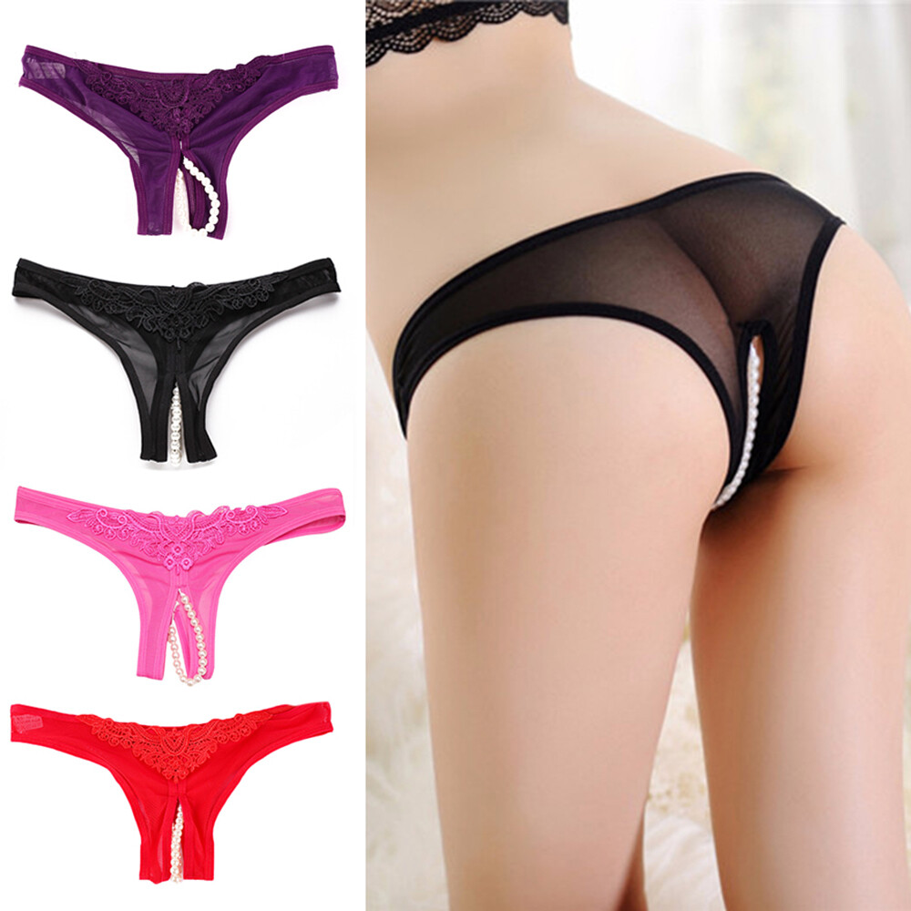 6/3Pack Women’s Crotchless Thongs G-string Knicker Pearl Panties Night Underwear