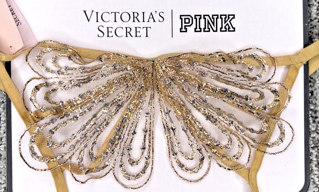 Victoria’s Secret Very Sexy NWT XXL Gold Showgirl Embroider Open Brazilian Panty