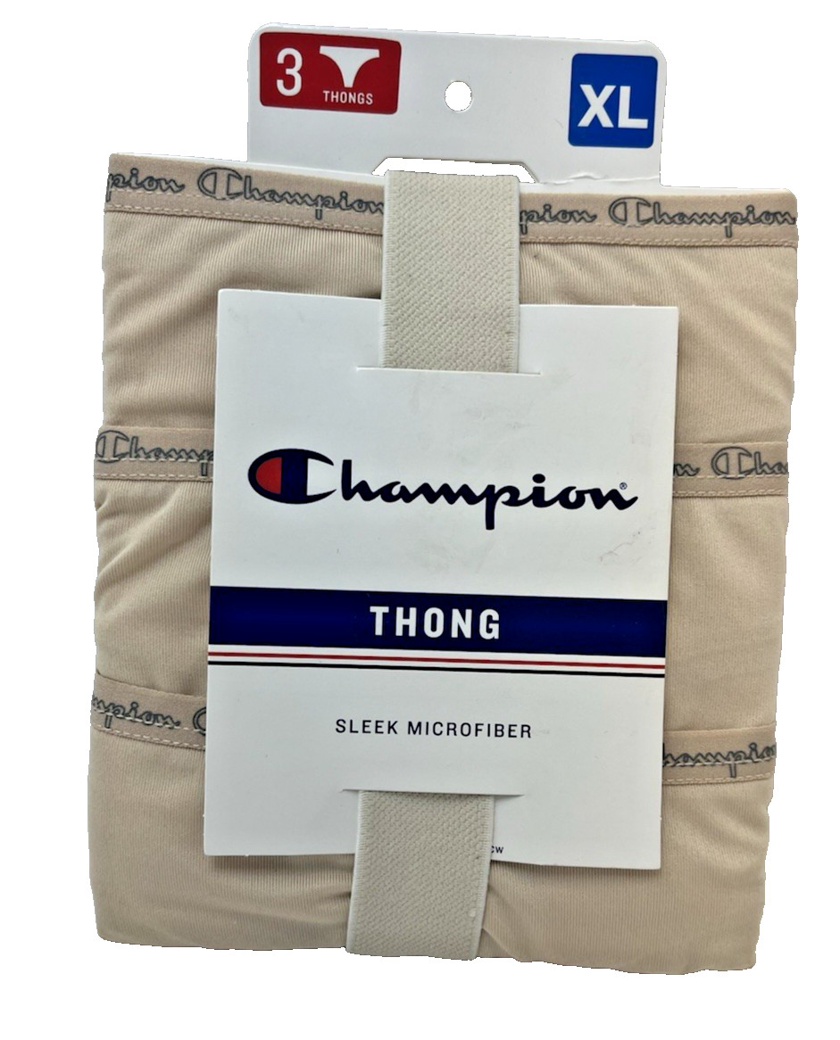 New Champion Sleek Microfiber Thong Panties Women’s Size XL 3-Pack Tan