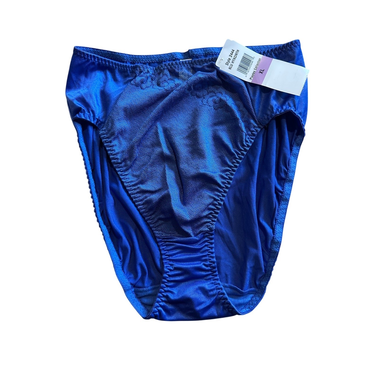 Vintage Playtex Collection Stretch Satin Mesh Hi Cut Panty Blue XL NEW