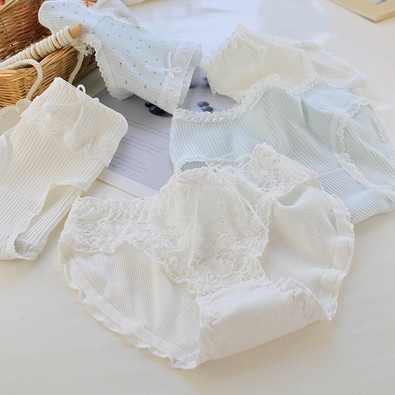 Pure Simple Lace Edge Bow Knot Cute Girl Briefs Thread Cotton Student Shorts