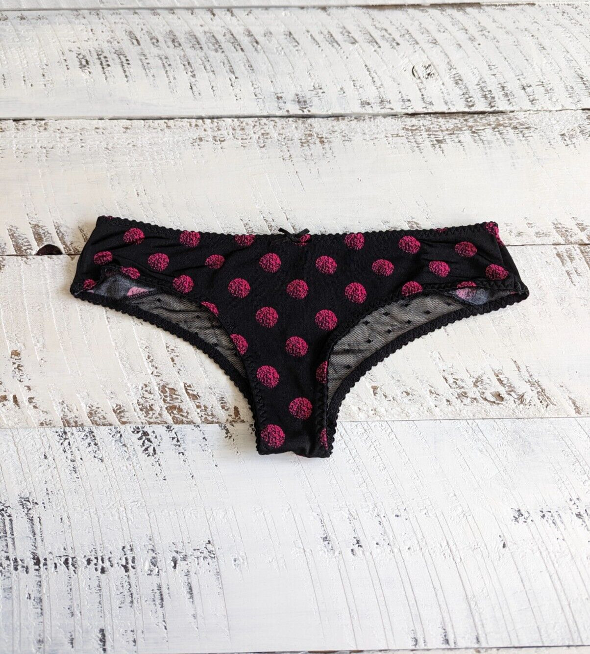 Vintage Victoria’s Secret Size S Black Spray Dot Heart Cheeky Panty