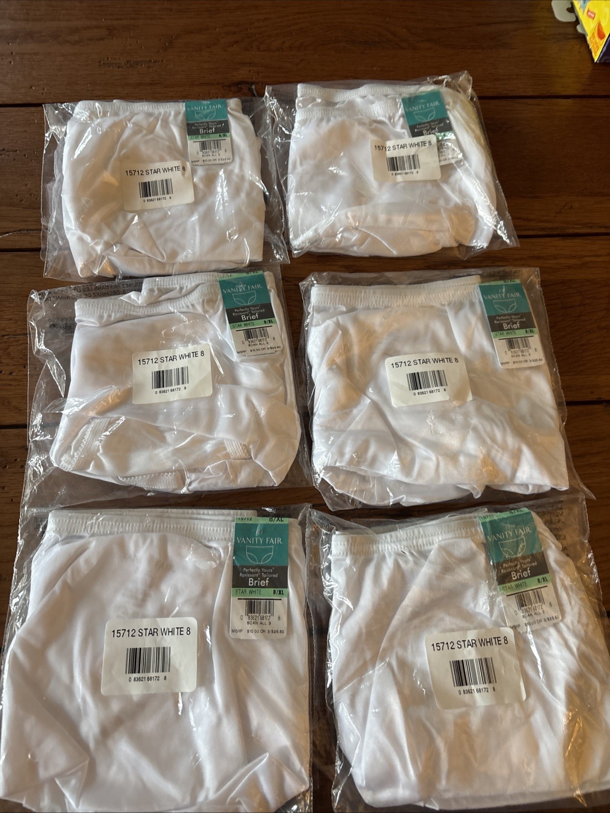 NWT Lot Of 6 Vanity Fair Perfectly Yours Star White Brief Panties 8 XL #15712