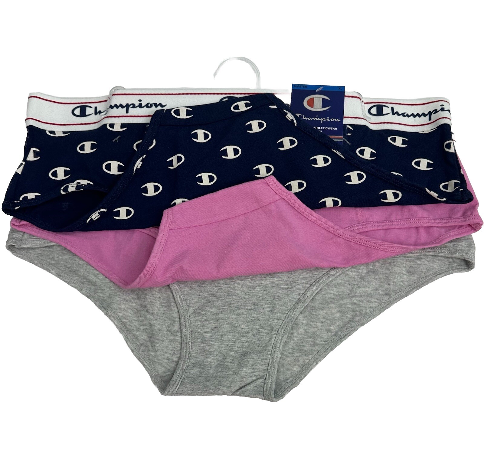 Women’s Champion BOYSHORT Underwear Panties 3-Pairs Gray,pink,&blue Size XL/8