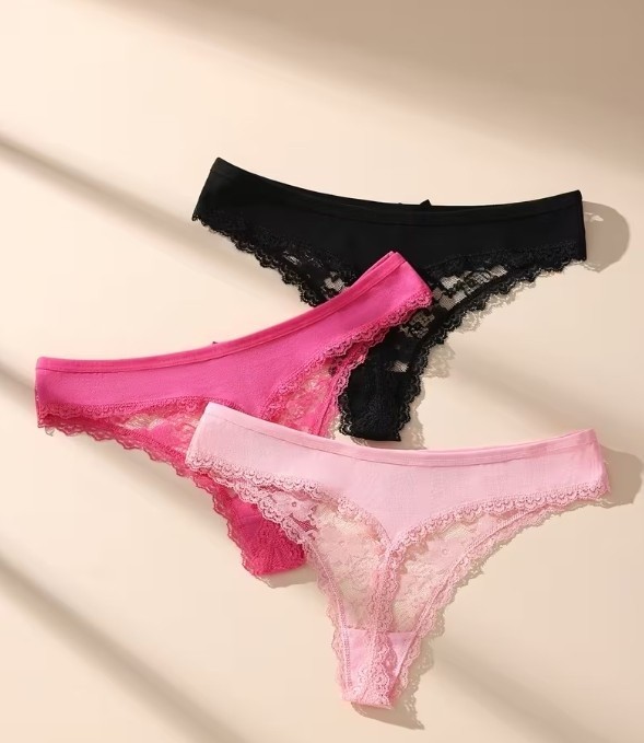 6pcs Women’s Lace Thongs with Bow Detail -Soft, Breathable, Stretchy Underwear L
