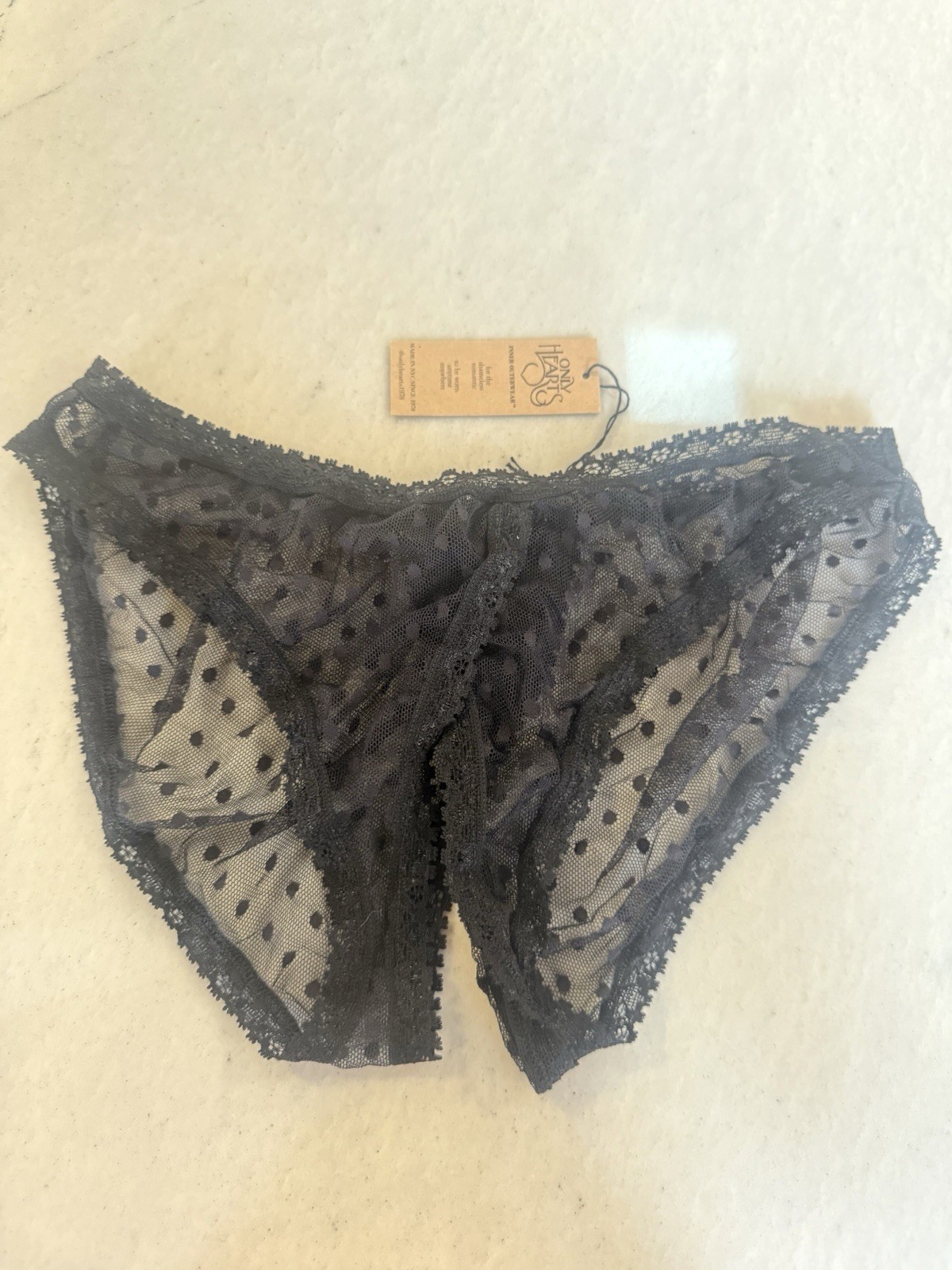 NWT Only Hearts Coucou Lola Coulotte Black Ouvert Polka Dot Mesh Panties Large L