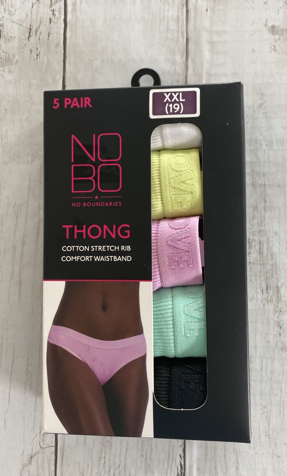 No Boundaries Juniors 5 Pair Thong Cotton Stretch Rib Comfort Waistband XXL 19