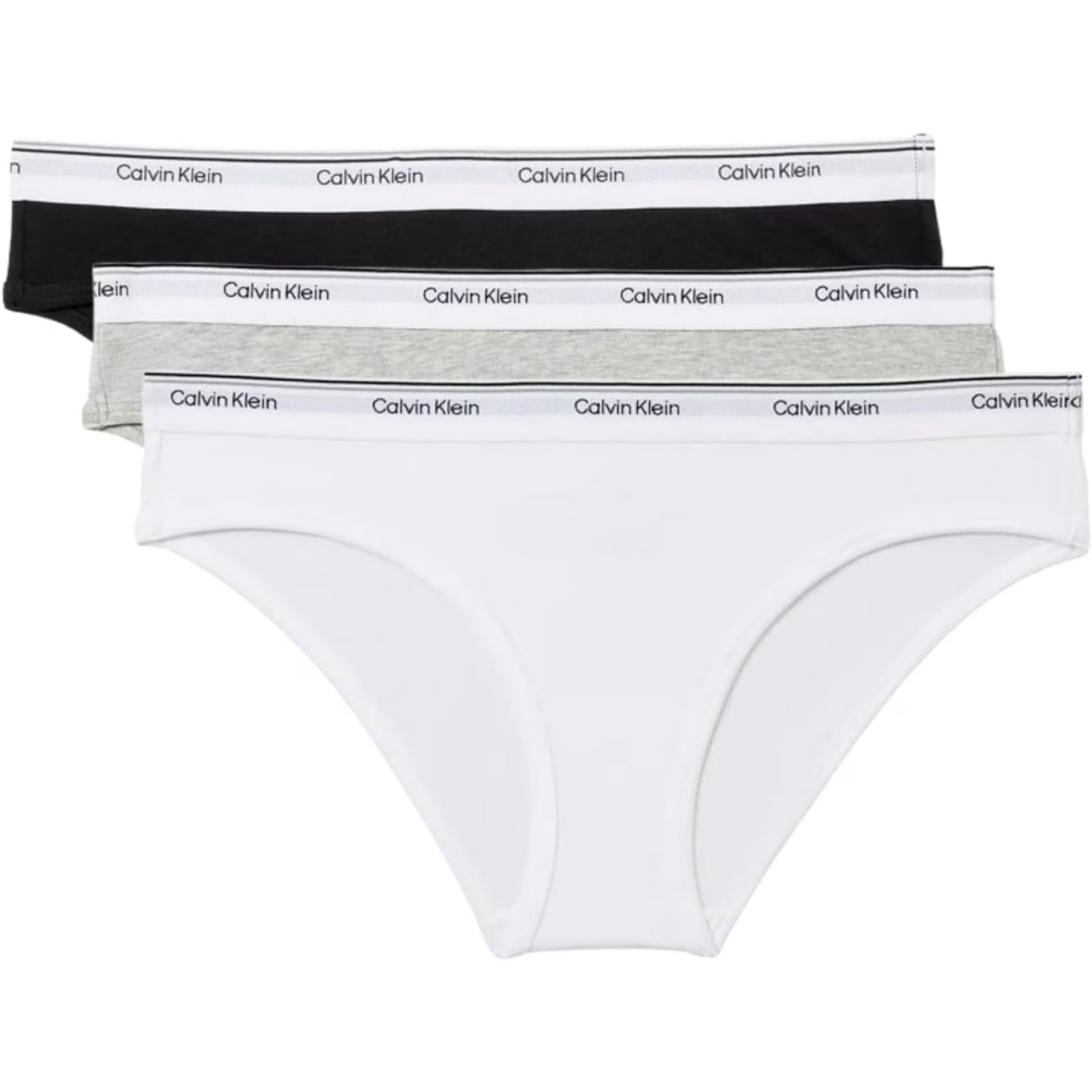 Calvin Klein Women’s Cotton Soft Stretch Bikini, 3-Pack Black/White/Gray Size L