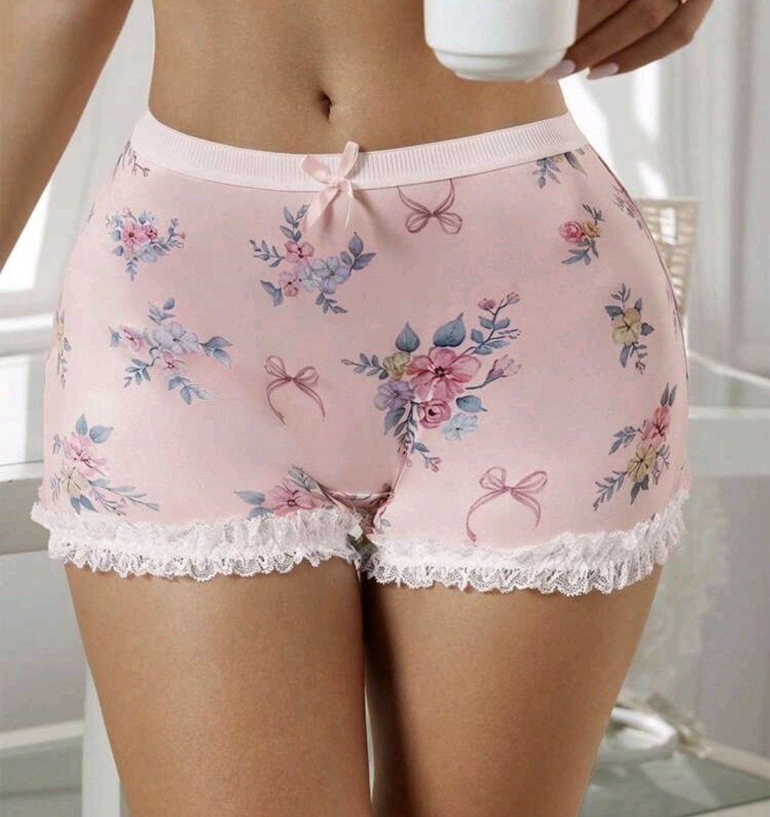 💖 Pink Vintage Floral Style Silky Feel French Shorts Knickers Sissy L UK 12-14