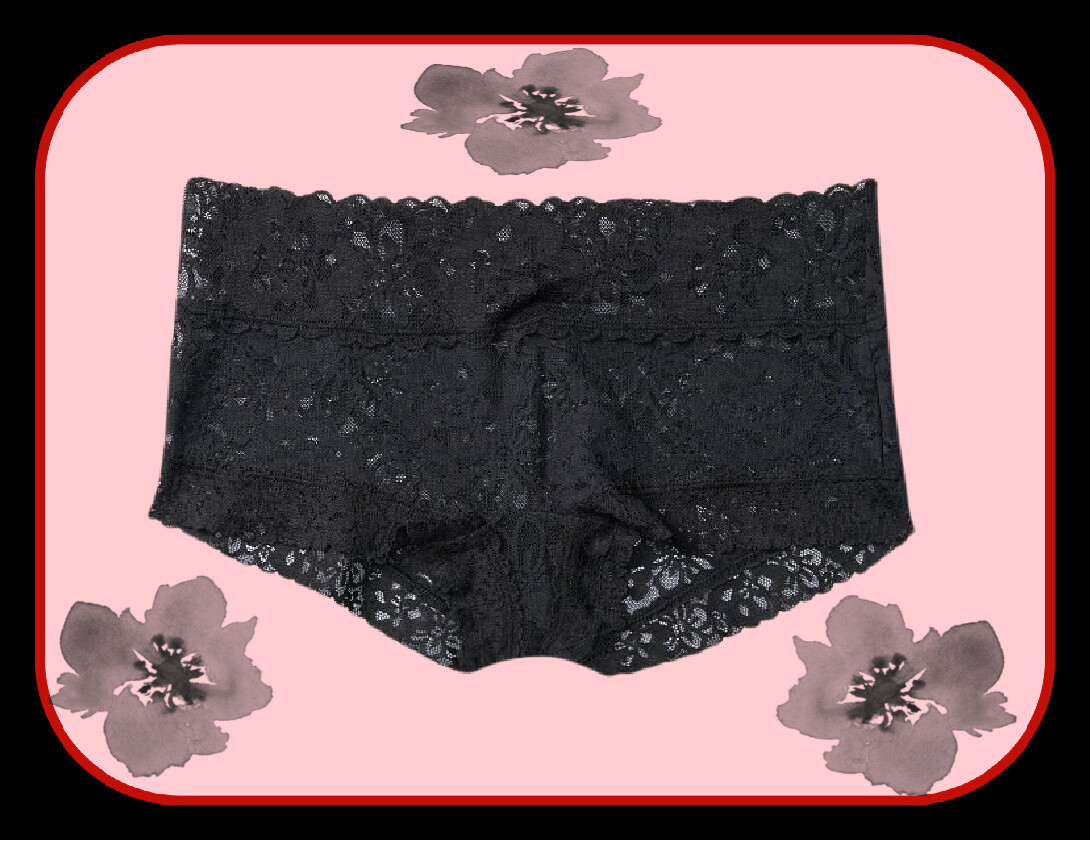 M L XL Dark NOIR Black FLORAL LACE THE LACIE Victorias Secret SHORTIE RARE Panty