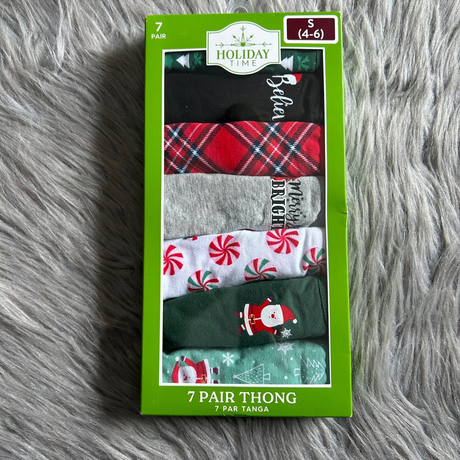 Holiday Time Christmas Thongs Women’s Size Small (4-6) Panties 7 Pair Underwear