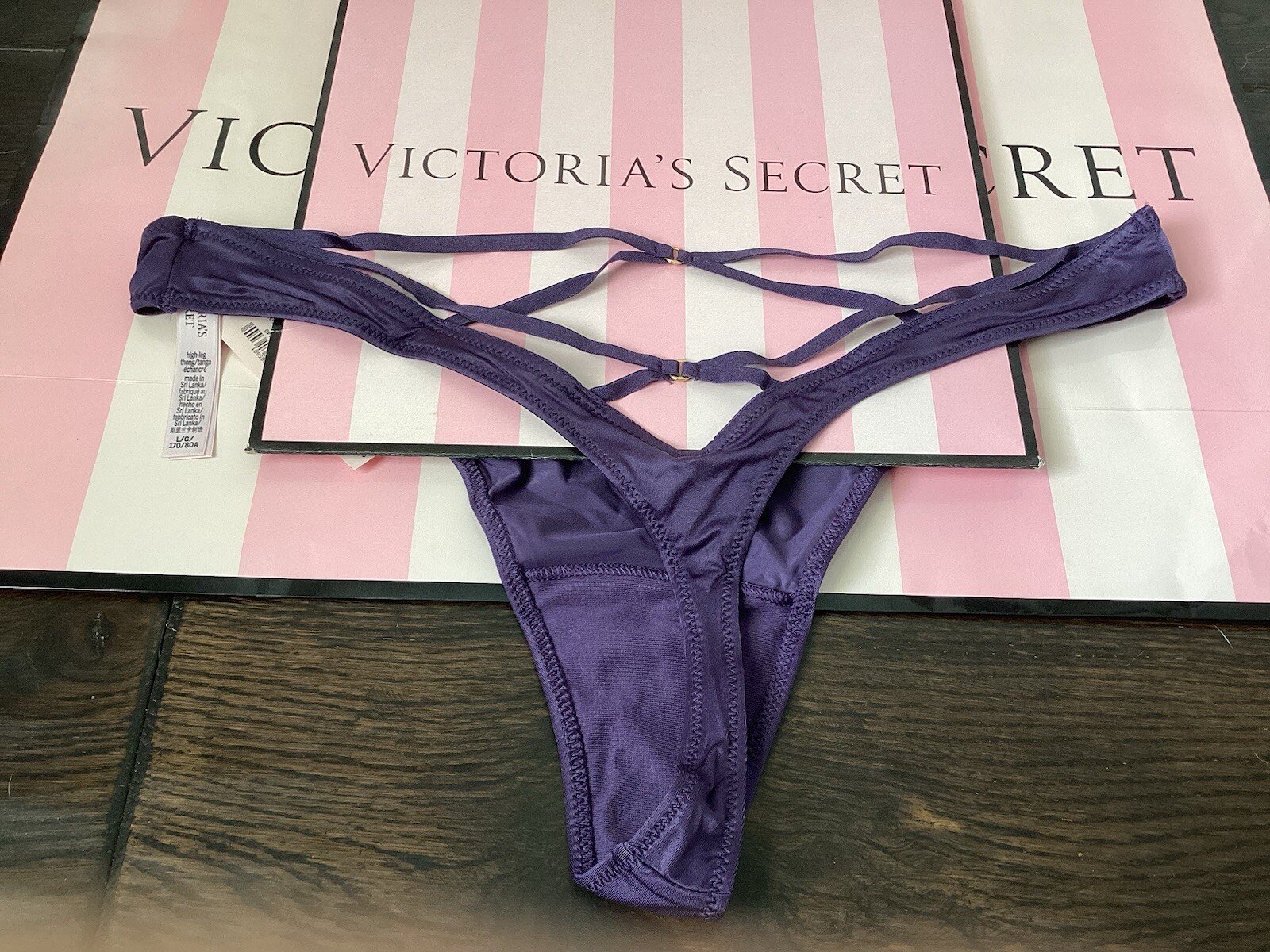 NEW Victoria’s Secret VERY SEXY Strappy Back Thong Panty Amethyst Purple Size L