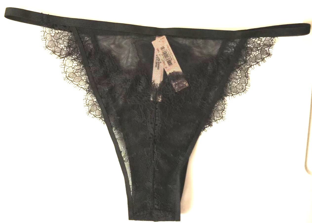 Victorias Secret Dream Angels Black Beaded Itsy Panties S-L Eyelash Lace Mesh