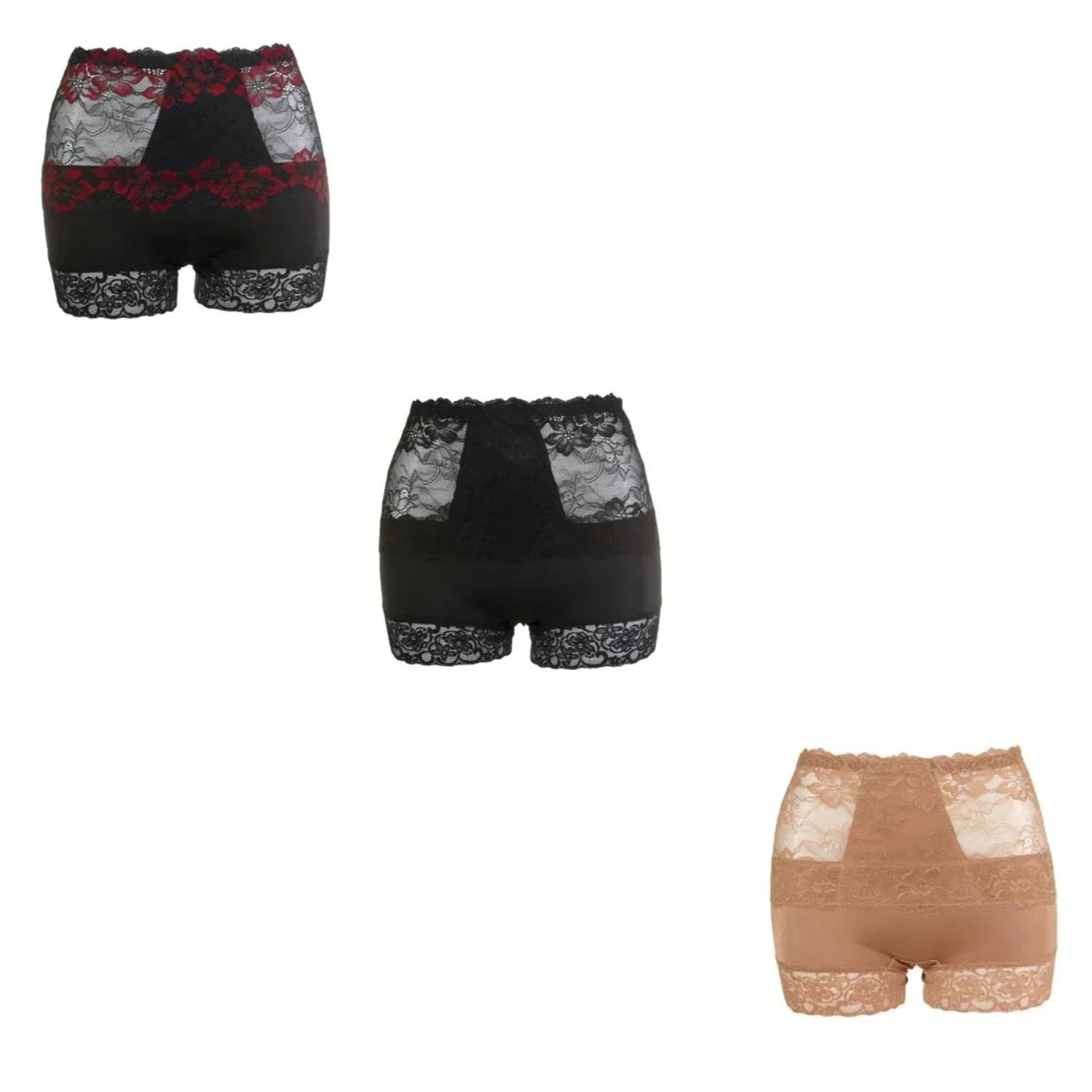 Rhonda Shear Lace Overlay Pin-Up Shortie 3Pk-Classic Beauty-Medium-NEW-583509