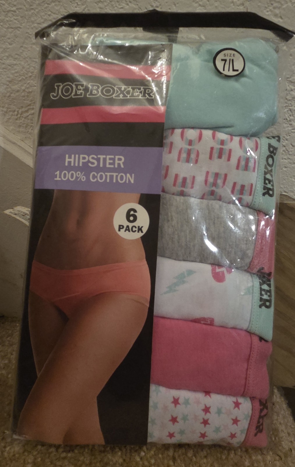 Womens Underwear 2 pkgs Joe Boxer Hipster Panties 6 pairs per pack Size 7 NOS