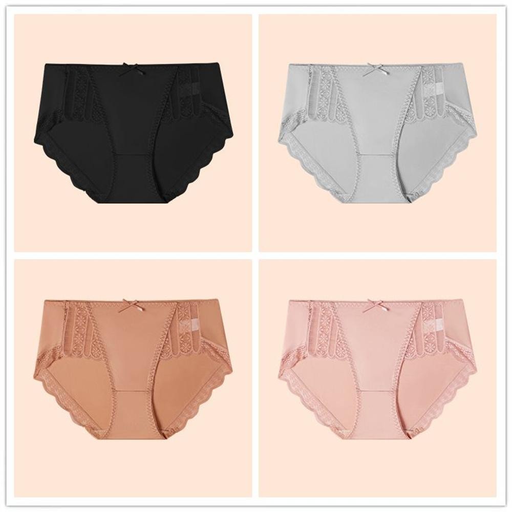 4pcs Women Luxury Ice Silk Smooth Glossy Satin Underwear Sexy Lace Thongs