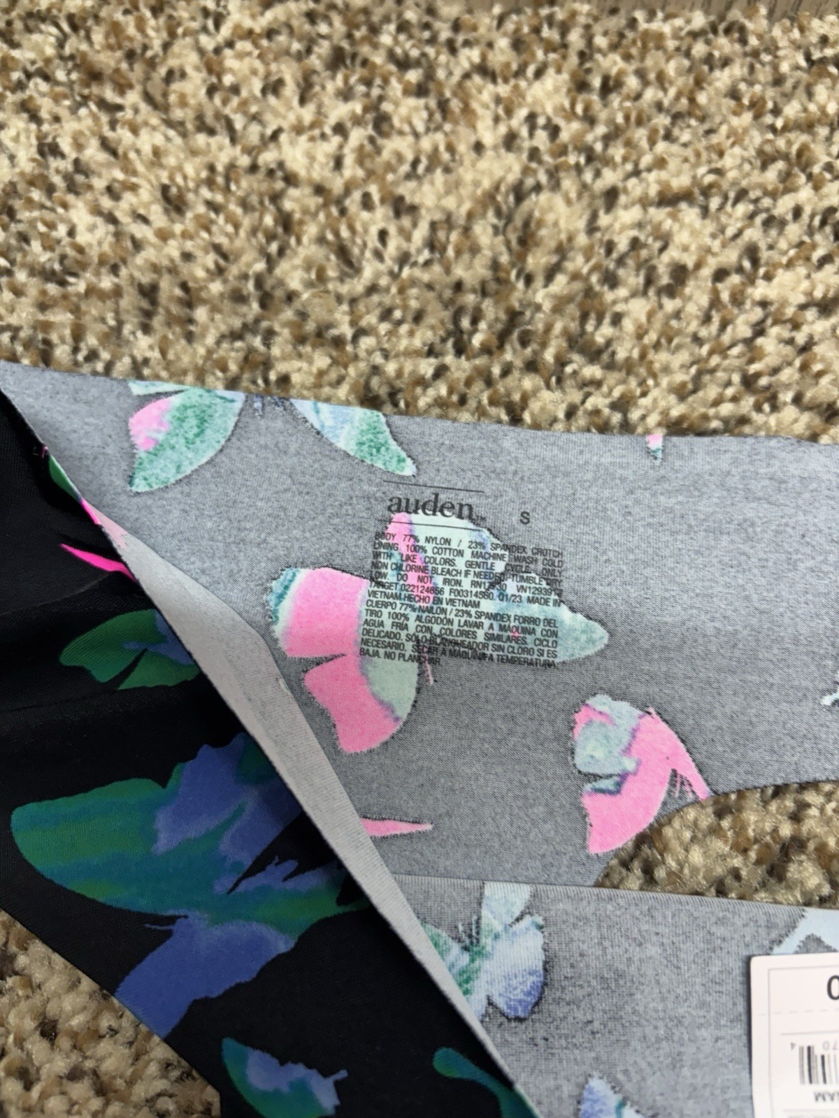 Auden Black/Multi-Color Invisible Edge Thong w/ Butterflies. Size: S (4-6).