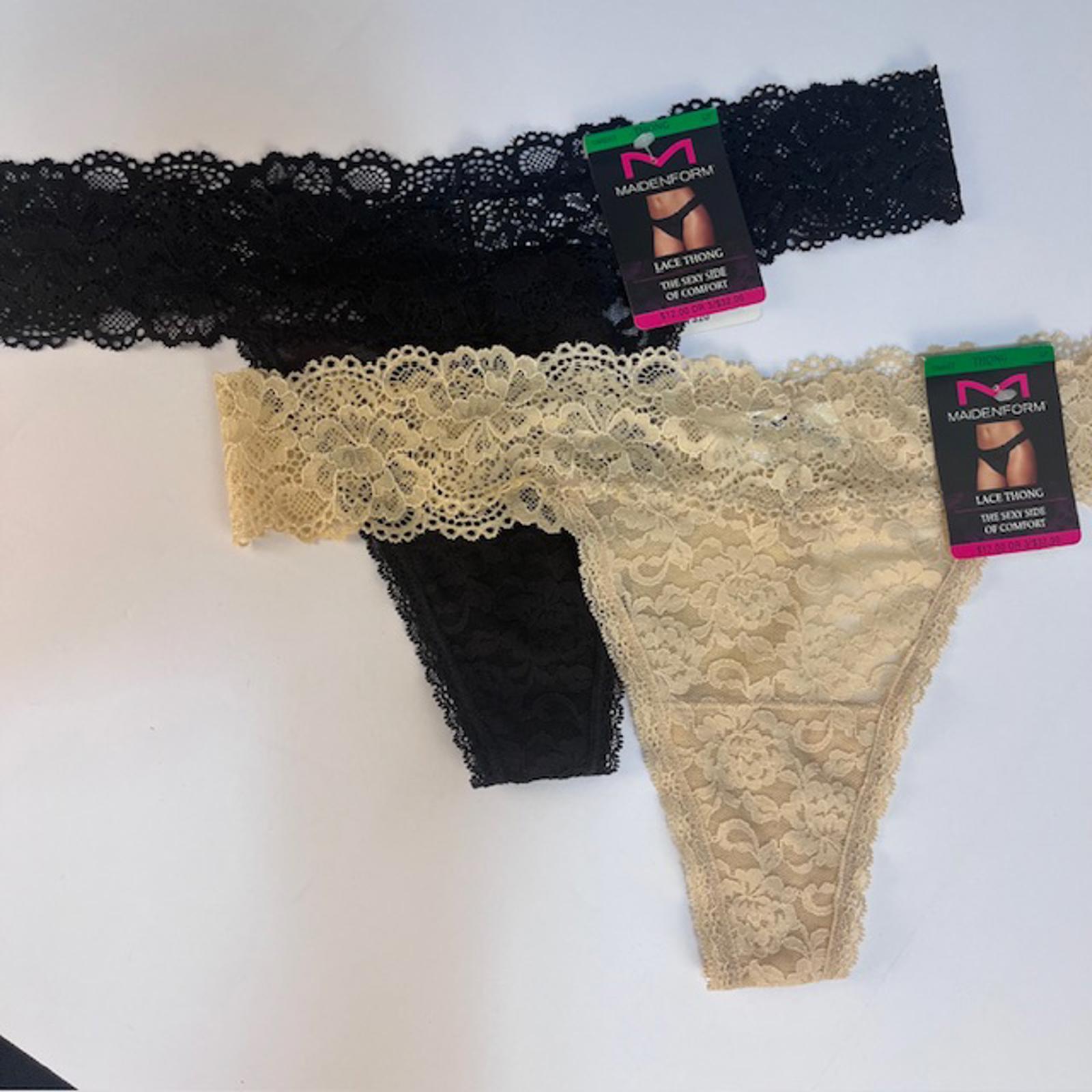 Maidenform Lace Thong Panties Set – Black & Beige L / 7