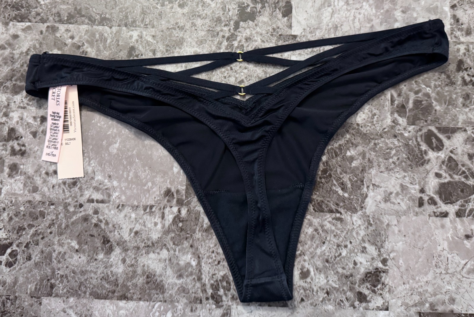 NWT VICTORIA’S SECRET DARK BLUE SATIN SMOOTH STRAPPY BACK HIGH LEG THONG PANTIES