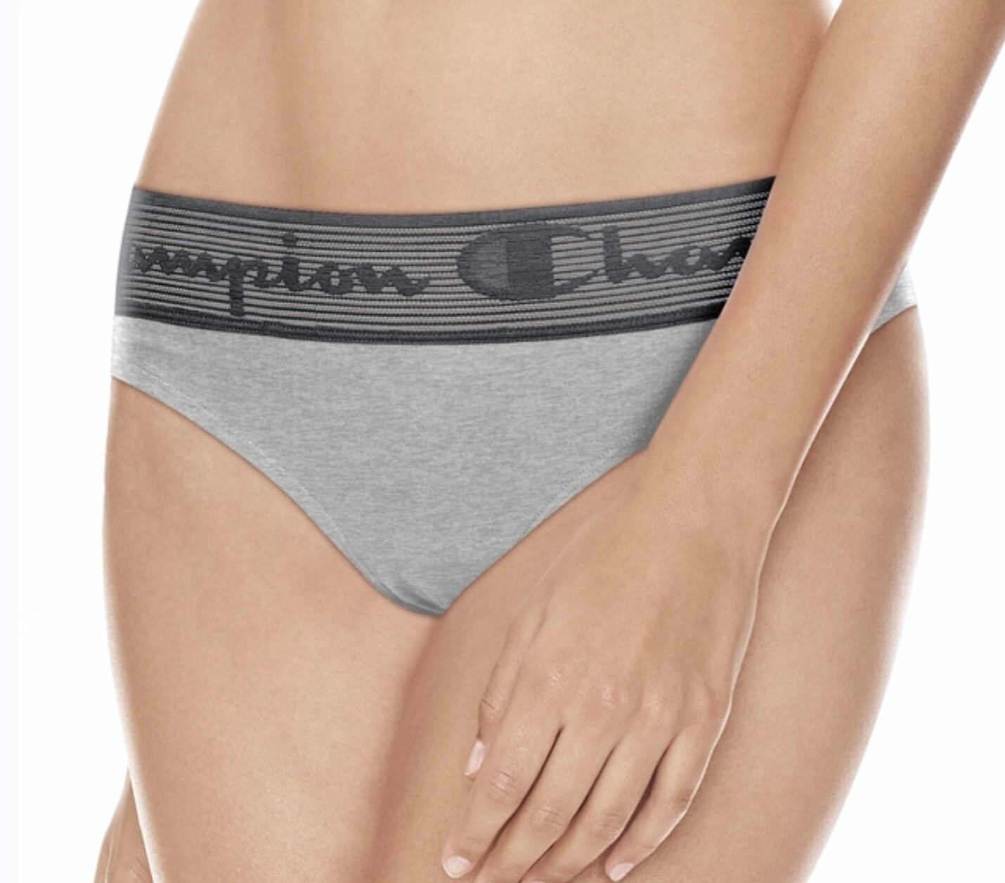 CHAMPION Wide Lace Logo Waistband Oxf Grey Heath Bikini Panty Womens S M L XL 2X