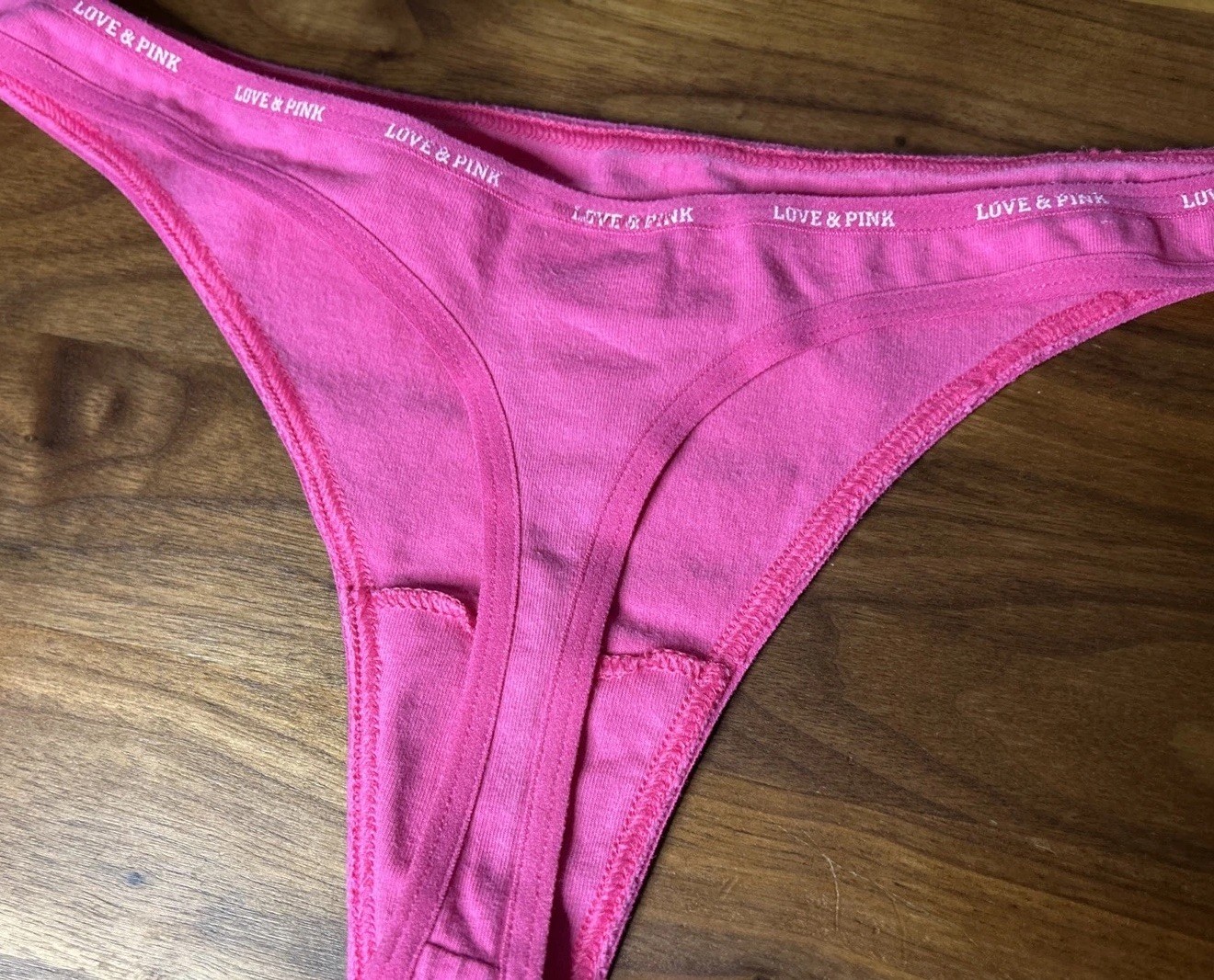 VTG VS PINK Cotton Extra Low Rise Skinny Side Thong Panties Dog M Logo Band