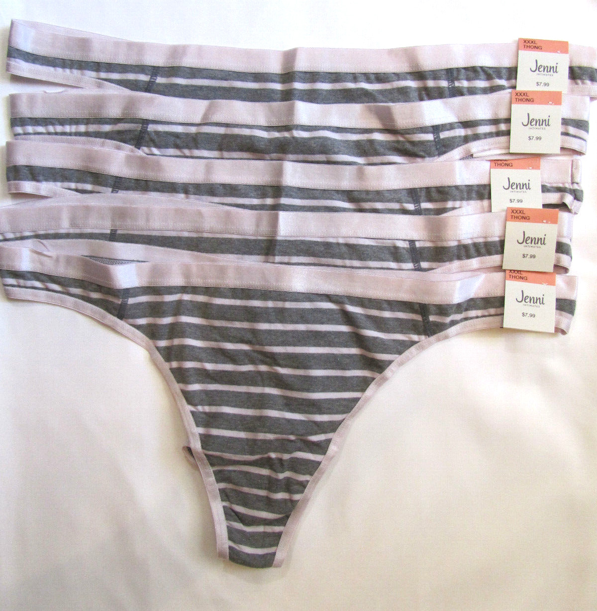 NWT Lot of 5 Jenni Intimates Size XXXL Shine Trim Thong Panties Simple Stripe!