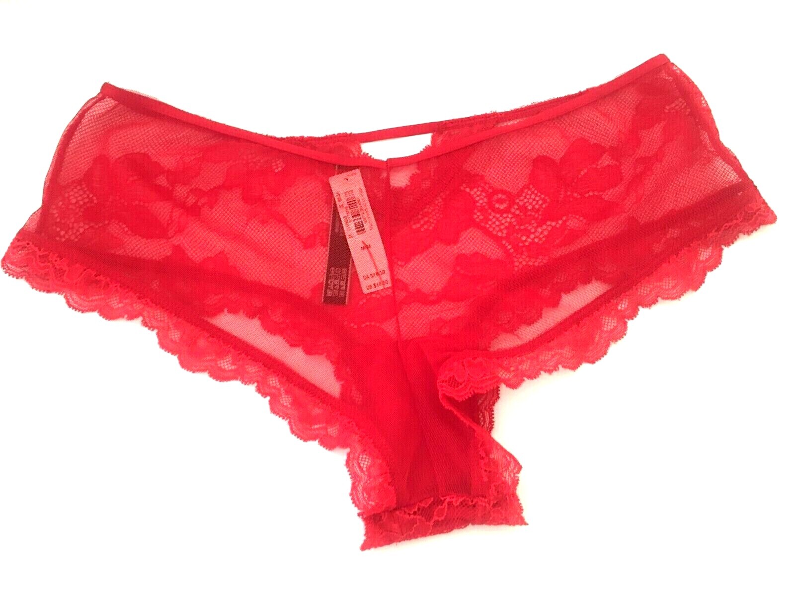 Victorias Secret Very Sexy Red Sheer Mesh &Lace Cheeky Panties M-L Cut-outs NWT