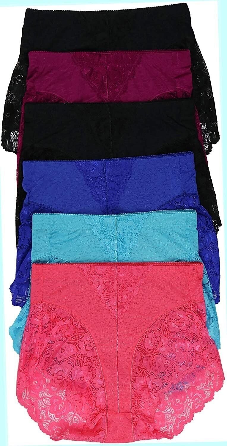 ToBeInStyle Women’s 6 Pack High Rise Exquisite Lace Leg Opening Design Briefs