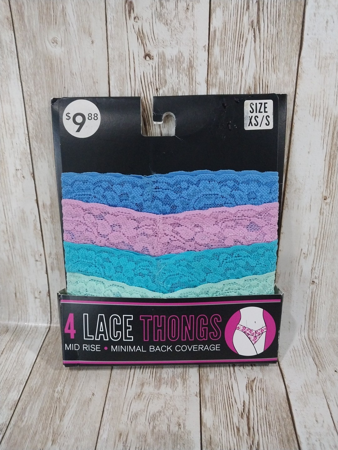 New 4 XS / S Panty THONG Lace Ladies Teens Underwear Mid Rise Minimal Back Cover