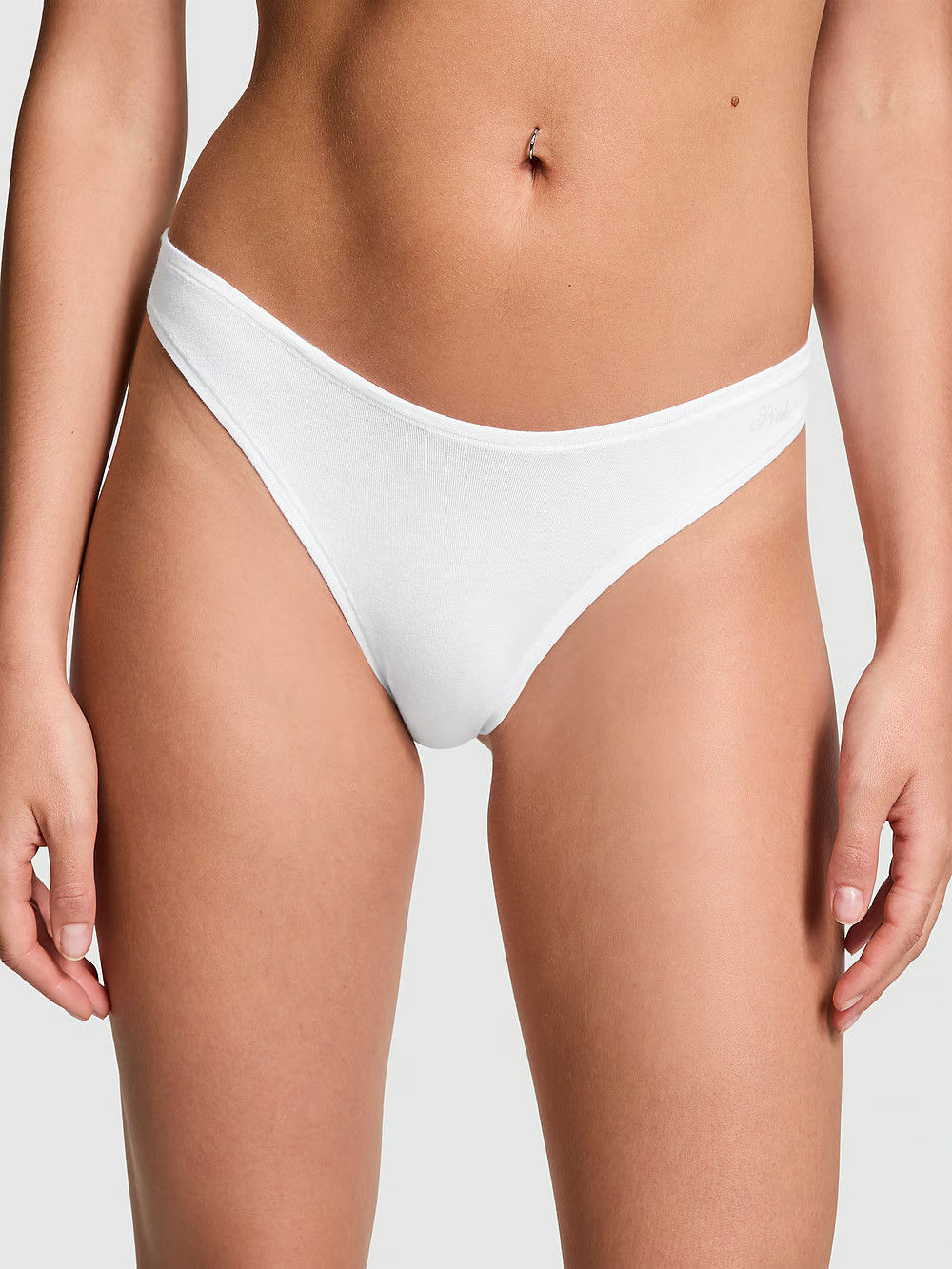 L White Smooth Soft Stretch Cotton High-Leg Thong PINK Victoria’s Secret Pantie