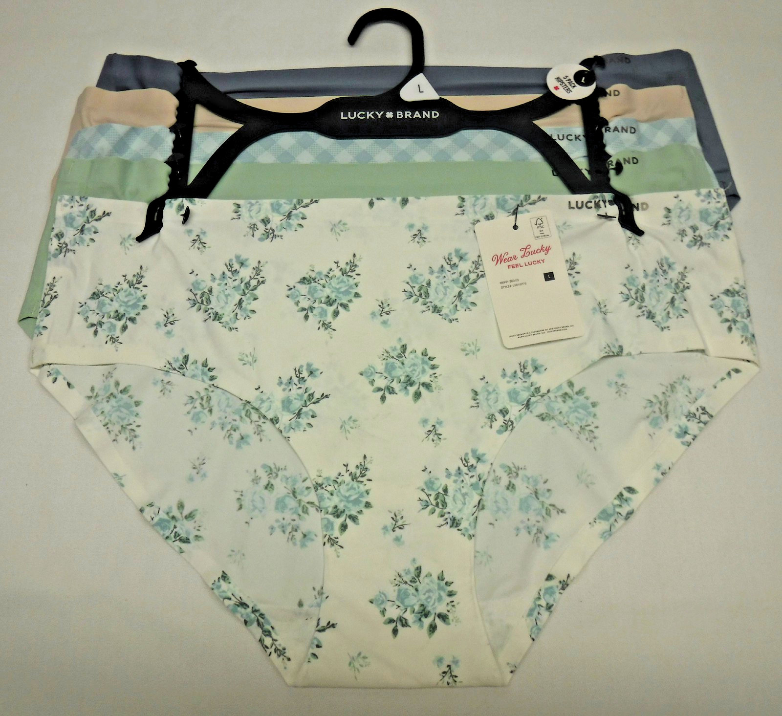 NEW with Tags 5 pairs LUCKY BRAND Hipsters Panties Underwear, Women size Large