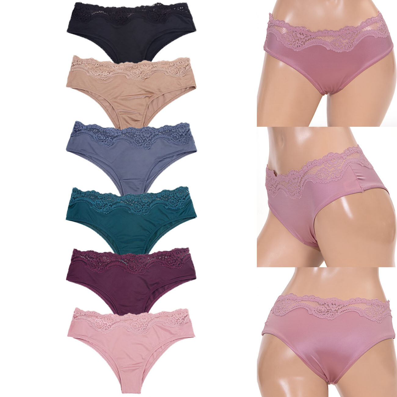 12 pack JENNIFER Women’s Stretch Sexy Floral Lace Satin Bikini Panty Underwear