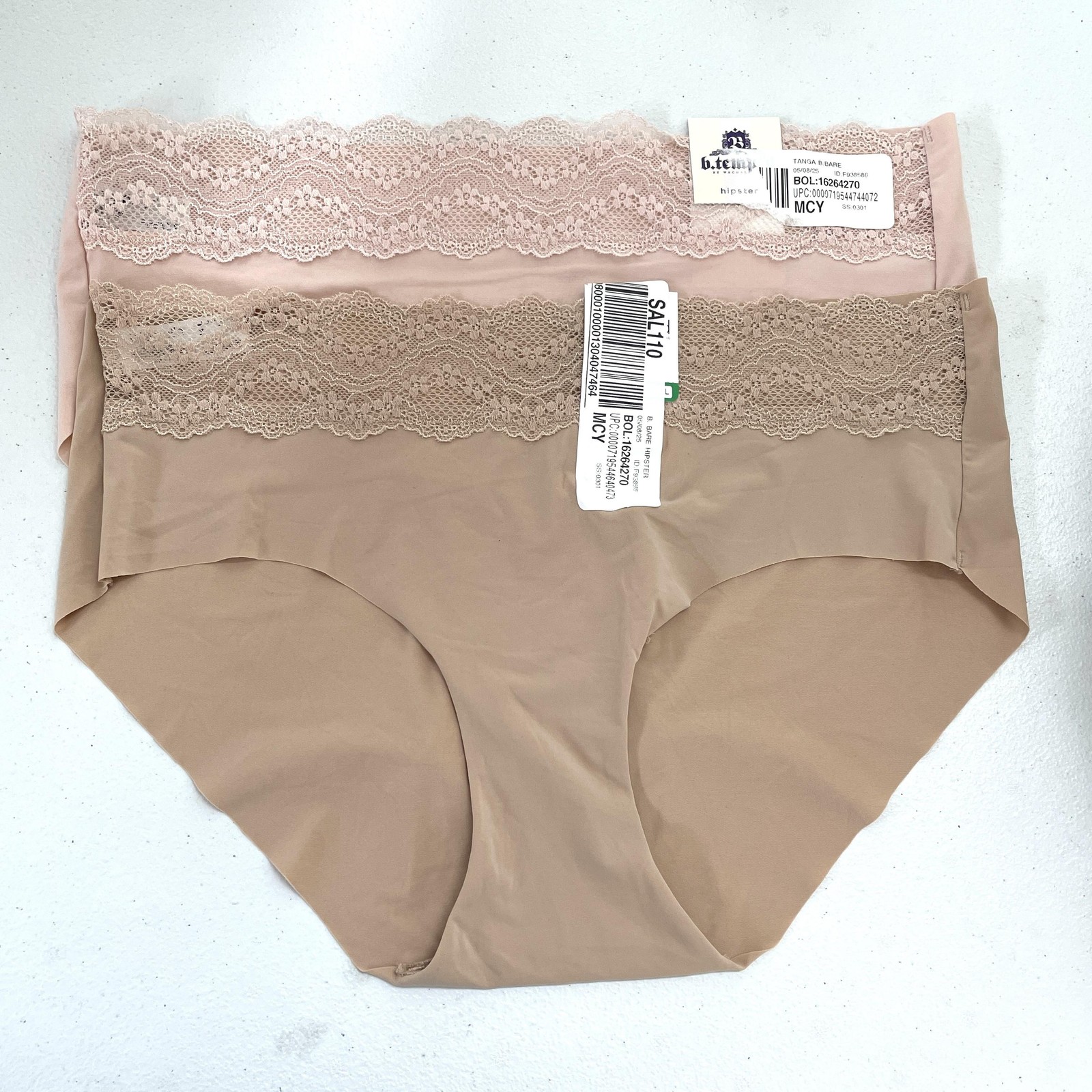 b.tempt’d by Wacoal Panties Womens Large US 7 2 Pack Nude Hipster B.Bare Lace